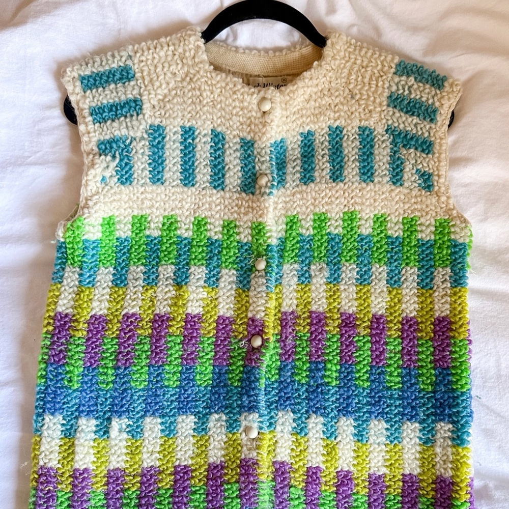 Colorful Knit Wool Vest with Button Closure